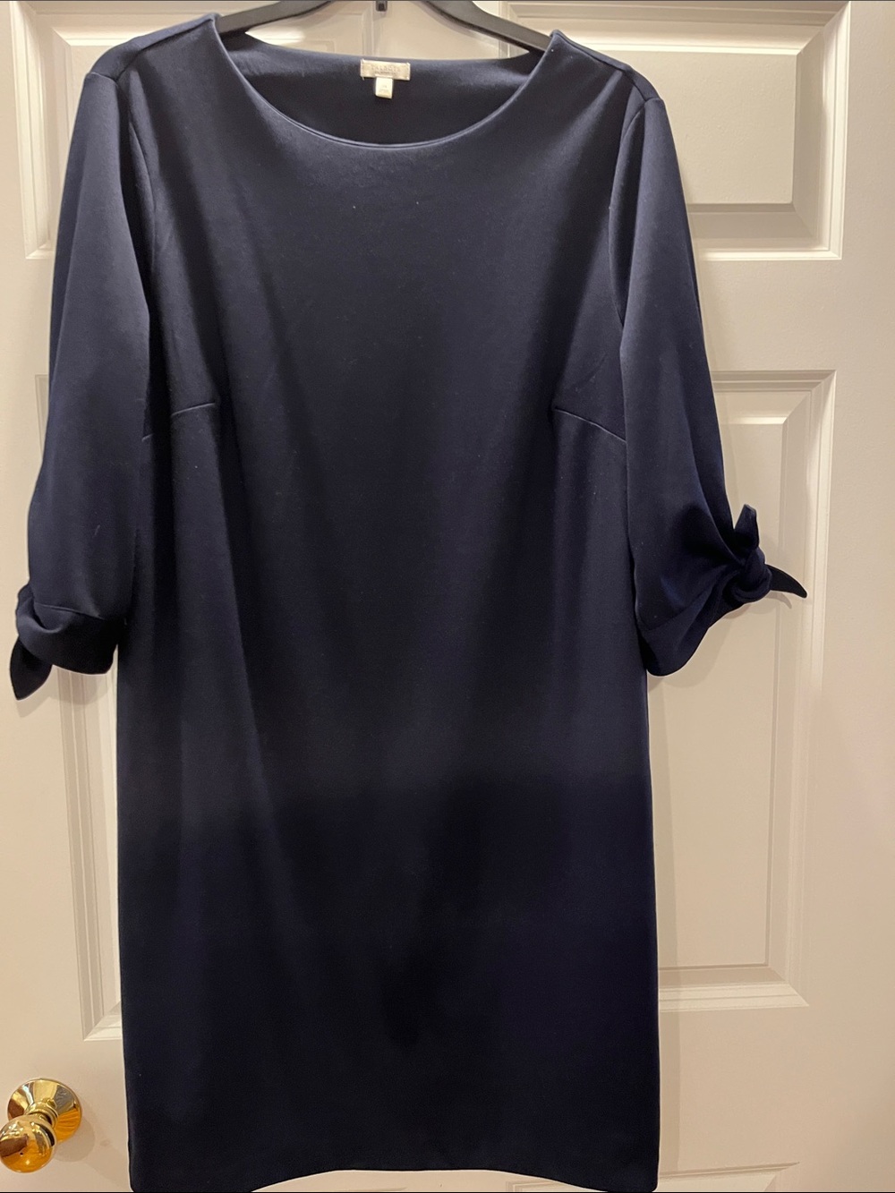 Talbots Navy Midi Shift Dress with Knot Sleeves